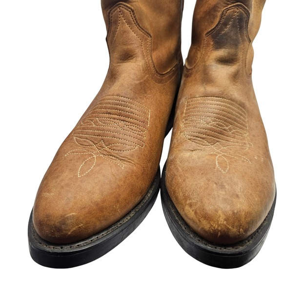 Mens Brown Leather Cowboy Western Boots Riding Pull On Round Toe size‎ 8EE - Picture 5 of 14